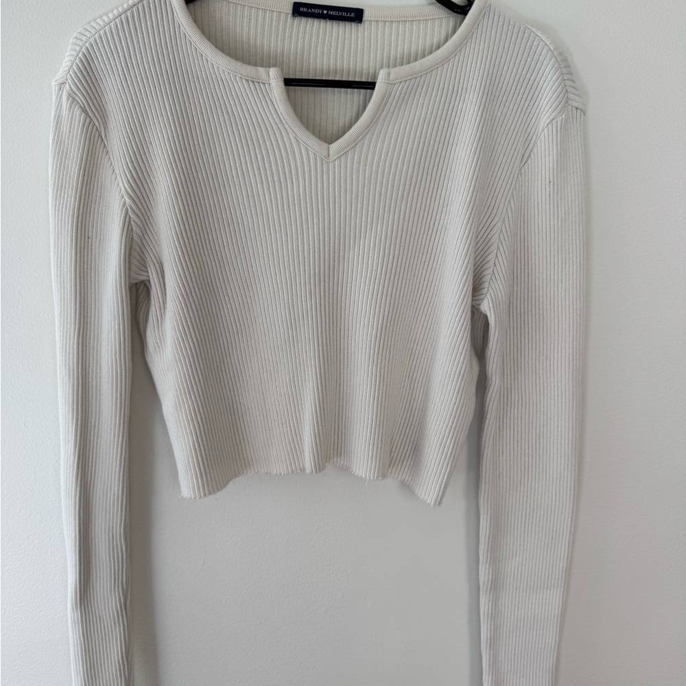 Brandy Melville Ribbed Cream Long Sleeve Top